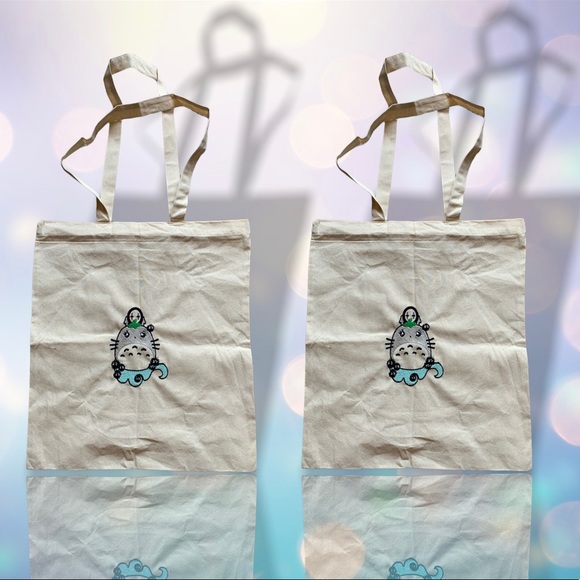 Cute kawaii style Totoro, kaonashi and susuwatari light weight 6oz tote bag - Picture 6 of 10